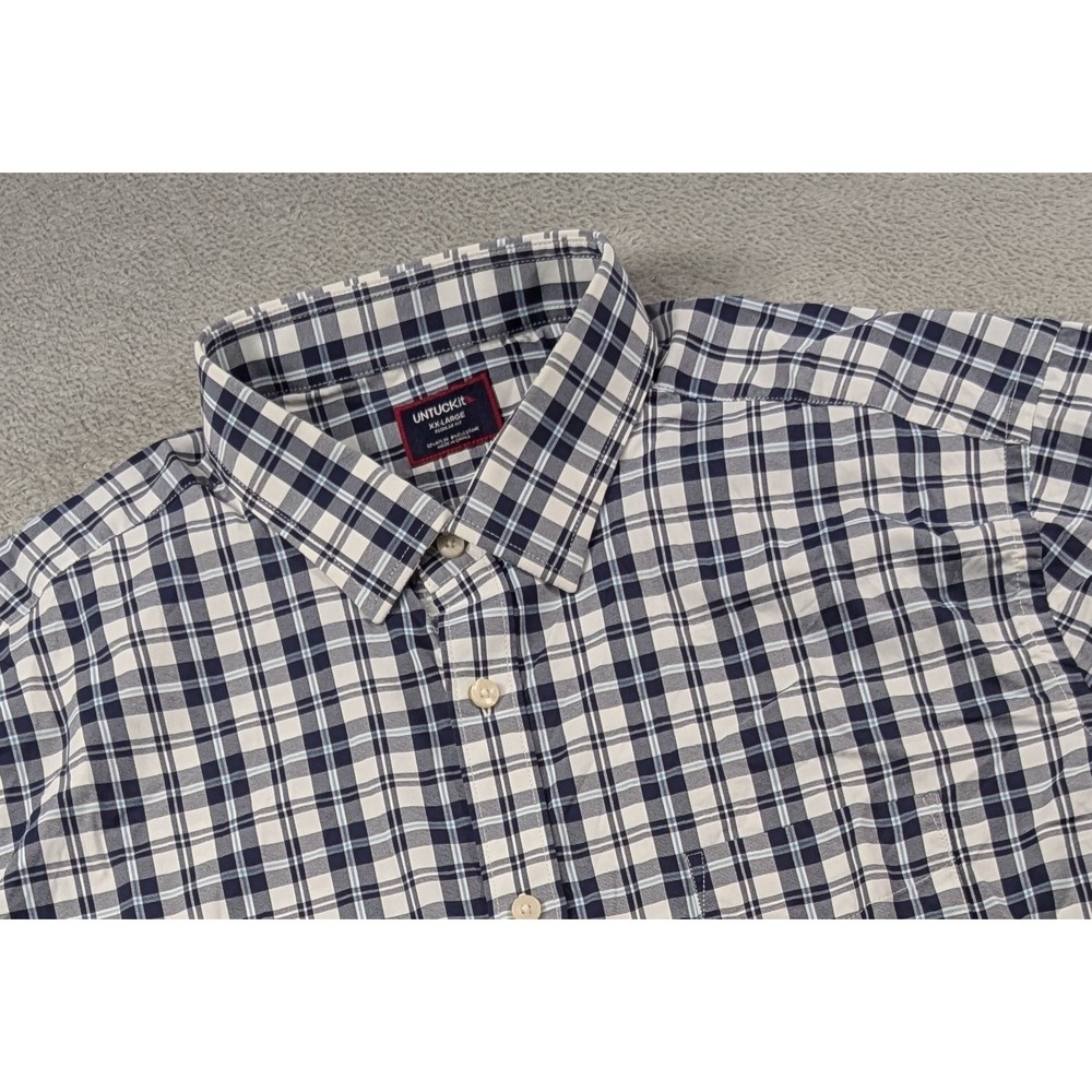 UNTUCKit Verdello Blue White Plaid Performance Shirt Mens XXL Regular Fit 41704